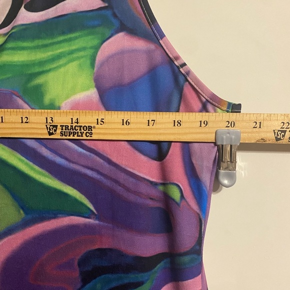 Psychedelic Artsy Sun Dress Sleeveless Maxi 2XL Blu Grn Pnk Stretch Effortless - Picture 8 of 10